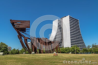 Azoreans Acorianos Monument and Rio Grande do Sul Adminitrative Building - Porto Alegre, Rio Grande do Sul, Brazil Editorial Stock Photo