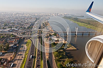 Porto Alegre Bridge and Guaiba River Editorial Stock Photo