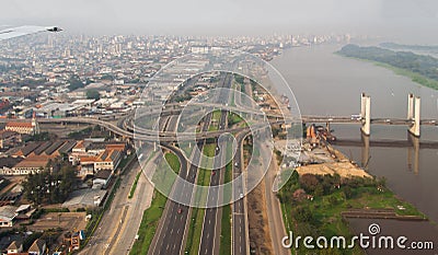 Porto Alegre Bridge and Guaiba River Stock Photo