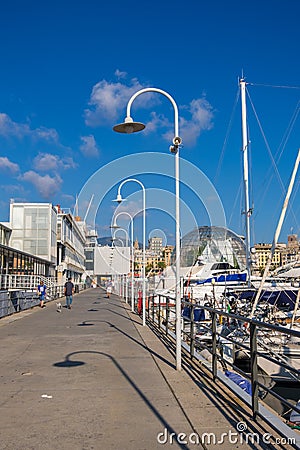 Porto Antico di Genova or Old Port of Genoa, Italy Editorial Stock Photo