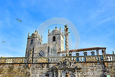 Porto Cathedral facade view, Roman Catholic church, Portugal. Construction around 1110 Stock Photo