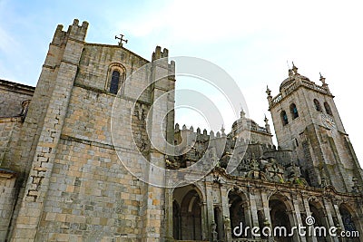 Porto Cathedral lateral view, Roman Catholic church in Portugal Stock Photo