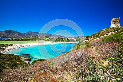 Porto Giunco beach, Villasimius, Sardinia, Italy. Sardinia is the second largest island in the Mediterranean Sea Stock Photo