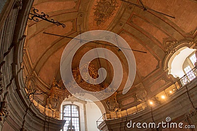 Painting and relief of interior dome of the Clerigos church. Editorial Stock Photo