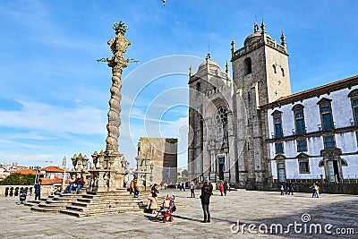 PORTO, PORTUGAL - December 10, 2018: Porto Cathedral facade view, Roman Catholic church, Portugal. Construction around 1110 Editorial Stock Photo