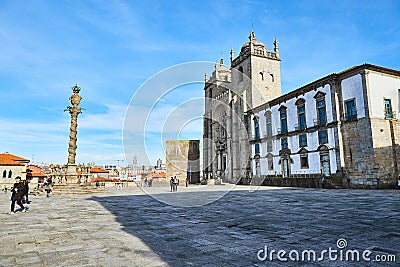 PORTO, PORTUGAL - December 10, 2018: Porto Cathedral facade view, Roman Catholic church, Portugal. Construction around 1110 Editorial Stock Photo