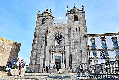 PORTO, PORTUGAL - December 10, 2018: Porto Cathedral facade view, Roman Catholic church, Portugal. Construction around 1110 Editorial Stock Photo