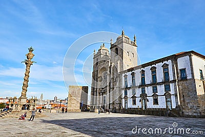 PORTO, PORTUGAL - December 10, 2018: Porto Cathedral facade view, Roman Catholic church, Portugal. Construction around 1110 Editorial Stock Photo