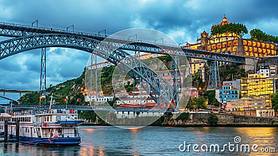 Porto, Portugal: the Dom Luis I Bridge and the Serra do Pilar Monastery on the Vila Nova de Gaia side Stock Photo