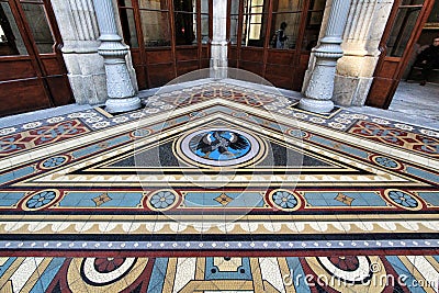 Central Courtyard mosaic floor of the Stock Exchange Palace in Porto Editorial Stock Photo