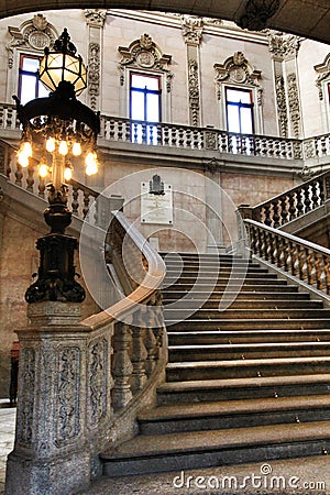 Sumptuous stairway of the Stock Exchange Palace in Porto Editorial Stock Photo