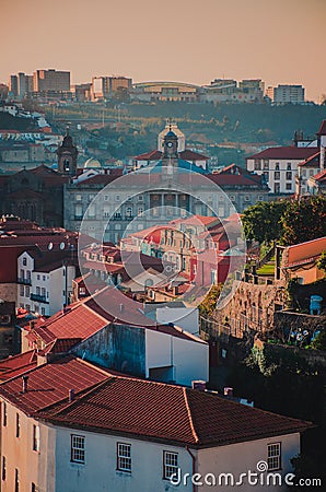 Porto downtown at Douro river cityscape top view Editorial Stock Photo
