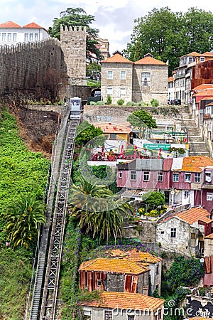 Porto, Portugal - 24 June, 2019: Funicular cable railway dos Guindais built in 1891 in the city of Porto. Old historic elevator Editorial Stock Photo