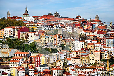 Porto, The Ribeira District, Portugal old town ribeira view with colorful houses, traditional facades, old multi-colored houses Stock Photo