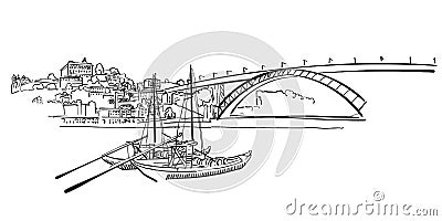 Porto Skyline Panorama Illustration Vector Illustration