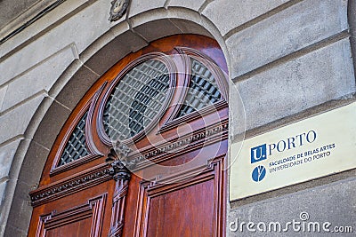 Porto state university entrance building door gate logo - faculty of fine Arts Editorial Stock Photo