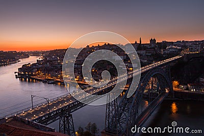 Porto by sunset - Ponte Luis I Stock Photo