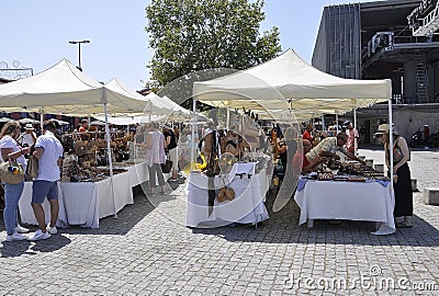 Porto, 22th July: Bazaar Market display on Cais de Gaia District from Porto Portugal Editorial Stock Photo