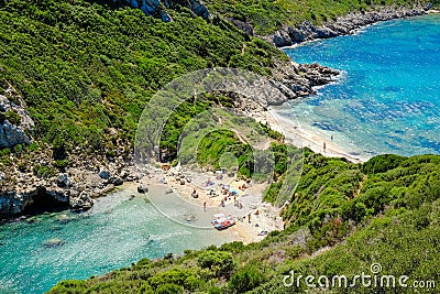 Porto Timoni, the most famous and beautifull beach in Corfu Stock Photo