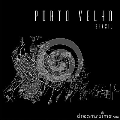 Porto Velho city vector map poster. Brazil municipality square linear street map, administrative municipal area Stock Photo