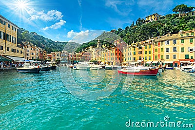 Portofino fishing village on a summer day,Cinque Terre,Italy Editorial Stock Photo