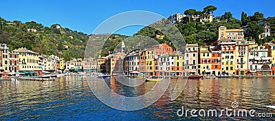 Portofino harbour with fisheye lens, Italy Editorial Stock Photo