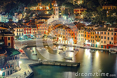 Portofino Harbour at Night Stock Photo