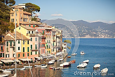 Portofino, Italy. Picturesque landscape buildings, coast and sea. Editorial Stock Photo