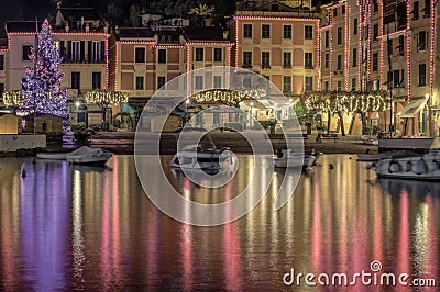 Portofino night merry christmas 2021 Editorial Stock Photo