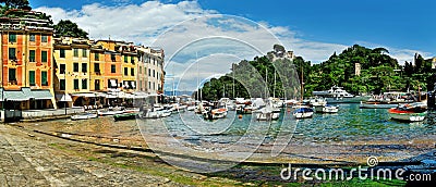 Portofino panorama,luxury harbor and colorful houses Stock Photo