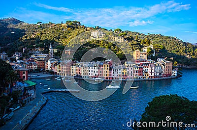 Portofino panorama,luxury harbor and colorful houses,Liguria,Italy Stock Photo