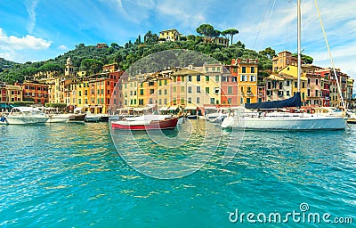 Portofino panorama,luxury harbor and colorful houses,Liguria,Italy,Europe Stock Photo