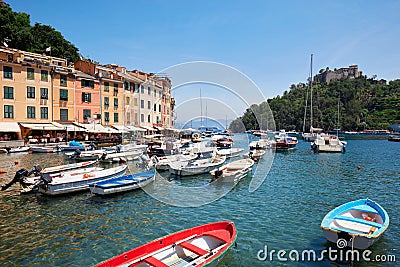 Portofino typical village with colorful houses and small harbor Editorial Stock Photo