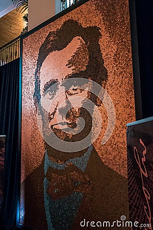 Portrait of Abraham Licoln made from pennies at Art Prize 9 in Grand Rapids Michigan Editorial Stock Photo