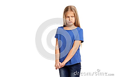 Portrait of adorable emotional little girl isolated on a white Stock Photo