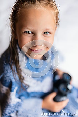 Little girl wearing yukata Stock Photo