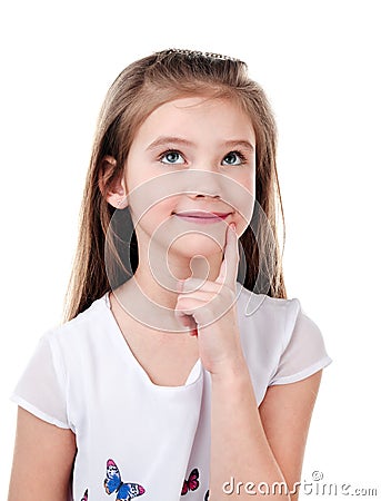 Portrait of adorable thinking little girl Stock Photo