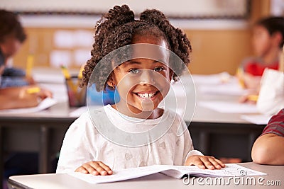 Portrait of African American elementary school girl in class Stock Photo