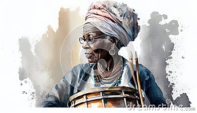 Portrait of an African drummer in watercolor style by Generative AI Stock Photo