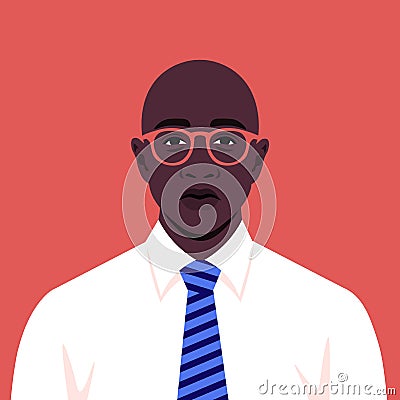 Portrait of an African man with necktie. Avatar of a sadness businessman Vector Illustration