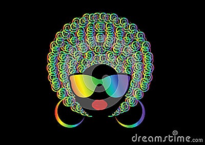 Portrait African Women , dark skin female face with colorful hair afro and metal glasses in traditional ethnic curly hair Vector Illustration
