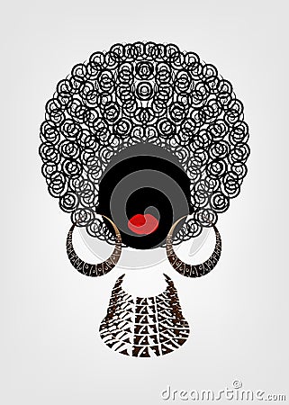 Portrait African Women , dark skin female face with hair afro and ethnic traditional earrings and necklace on isolated Vector Illustration