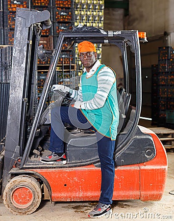 Portrait of afro warehouse worker Stock Photo