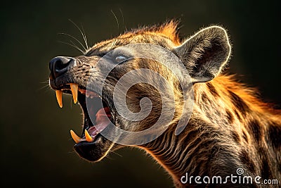 Portrait of aggressive Hyena attacking in the wild. Amazing African Wildlife. Generative Ai Stock Photo