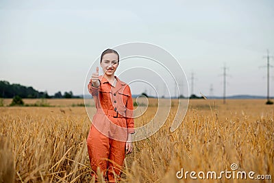 Portrait Agronomist farmer with digital tablet computer in wheat field. Stock Photo