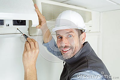 portrait air conditioning technician Stock Photo
