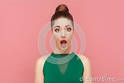 Portrait of amazement beautiful woman with perfect makeup Stock Photo