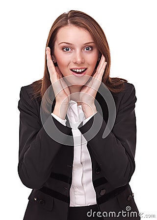 Portrait of amused young business woman. Stock Photo