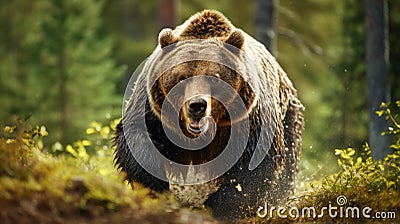 Portrait of an angry brown bear in a forest Stock Photo