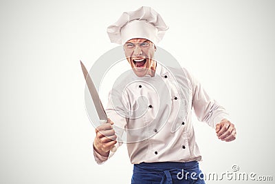 Portrait of angry chief cook isolated Stock Photo